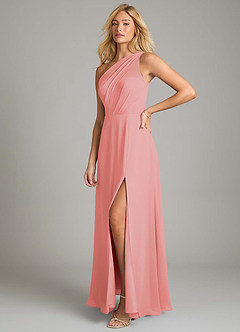Azazie Phaedra Bridesmaid Dresses Coral A-Line One Shoulder Chiffon Dress image5