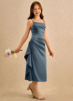 Azazie Canna Girls Formal Sukienki dla dziewczynek sypiących kwiaty Linia A Pofałdowany Satyna elastyczna Długość herbaty Sukienka image3