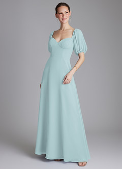 Azazie Fatima Bridesmaid Dresses Mist A-Line with Pockets Chiffon Dress image4
