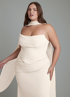 Azazie Sorrel Abiti da Damigella Abito Sirena in Chiffon Corsetto Alabastro Bianco image11