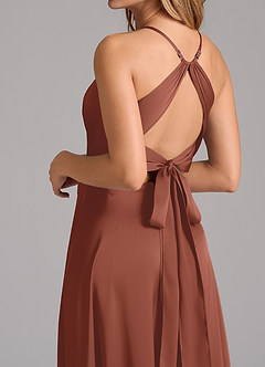 Azazie Evalleen Bridesmaid Dresses Auburn A-Line Pleated Stretch Satin Dress image2