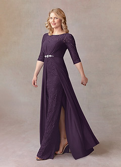 Azazie Leonine Kleider für die Brautmutter A-Linie Schaufel Spitze Chiffon Kleid Pflaume image2