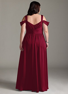 Azazie Lianne Robes de demoiselle d'honneur Robe Trapèze en Satin extensible Épaule décolletée Bourgogne image10