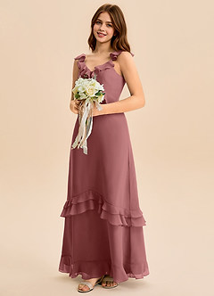 Azazie Tavie Junior Amethyst A-Line Ruched Chiffon Dress image4