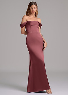 Azazie Miley Jurken voor bruidsmeisjes Converteerbaar Jurk van Stretch Satijn met Zeemeermin Off the Shoulder Merlot image1
