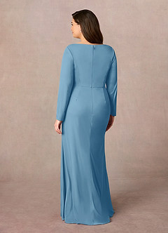 Azazie Risa Mother of the Bride Dresses Steel Blue Mermaid V-Neck Pleated Mesh Dress image8