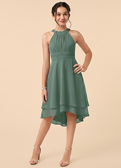 Azazie Linna Junior Eucalyptus A-Line Pleated Chiffon Dress image1