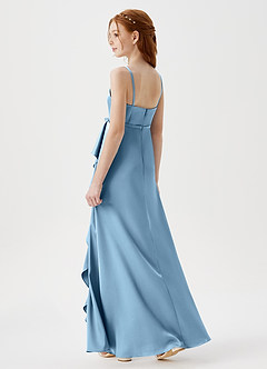 Azazie Kaylee Junior Robe Trapèze en Satin extensible avec ceinture Acier Bleuté image5