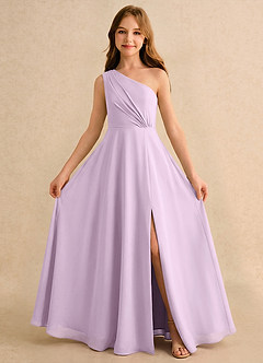 Azazie Puddles Junior Formal Flower Girl Dresses Frosted Lilac A-Line One Shoulder Chiffon Dress image5