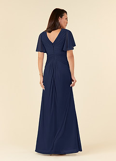 Azazie Emmeline Mother of the Bride Dresses Dark Navy A-Line V-Neck Pleated Mesh Dress image2