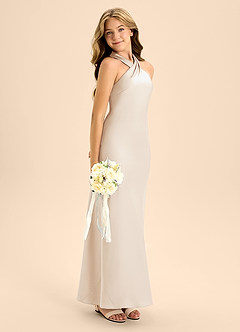 Azazie Doretta Junior White Alabaster A-Line Pleated Stretch Satin Dress image7