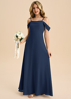 Azazie Anselie Junior Dark Navy A-Line Off the Shoulder Chiffon Dress image4