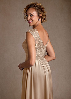 Azazie Amethyst Mother of the Bride Dresses Taupe A-Line Lace Dress image7