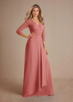 Azazie Mayfield Mère de la mariée Robes Robe Trapèze en Mousseline de soie Plissée Antique Rose image4