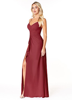 Azazie Emerald Final Sale Pomegranate A-Line Ruffled Chiffon Dress image5