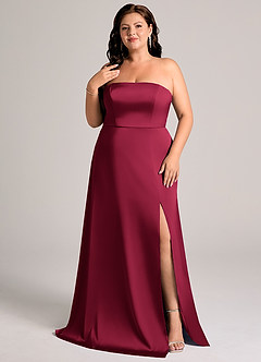 Azazie Wren Jurken voor bruidsmeisjes Converteerbaar Jurk van Stretch Satijn met A-Lijn Strapless Bourgondië image8