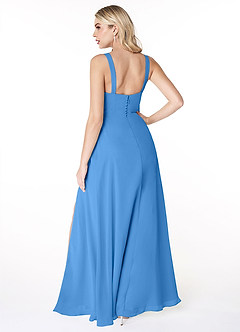 Azazie Jay Robes de demoiselle d'honneur Robe Trapèze en Mousseline de soie Encolure carrée Fente latérale Geai Bleu image2