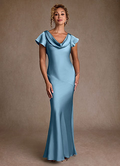 Azazie Shelby Mother of the Bride Dresses Steel Blue Mermaid Pleated Stretch Satin Dress image4