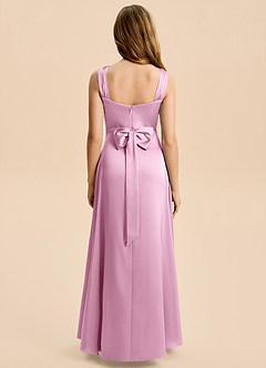 Azazie Kiki Junior Robe Trapèze en Satin extensible Arc Rose Bonbon image2