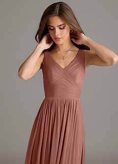 Azazie Keyla Bridesmaid Dresses Cedar Rose A-Line Pleated Mesh Dress image7