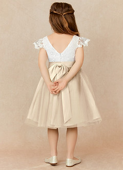 Azazie Vetty Flower Girl Dresses Ivory Champagne A-Line Lace Tulle Dress image2