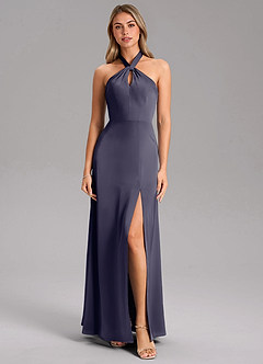 Azazie Tracie Bridesmaid Dresses Stormy A-Line Side Slit Stretch Satin Dress image5