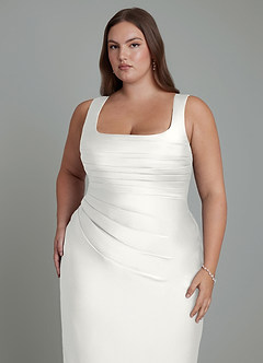 Azazie Agustina Bridesmaid Dresses White Mermaid Corset Stretch Satin Dress image12