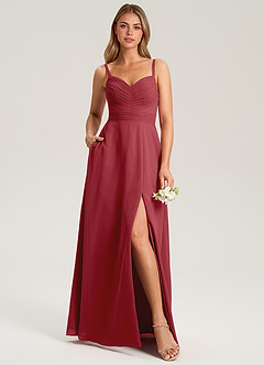 Azazie Terese Bridesmaid Dresses Pomegranate A-Line Pleated Chiffon Dress image6