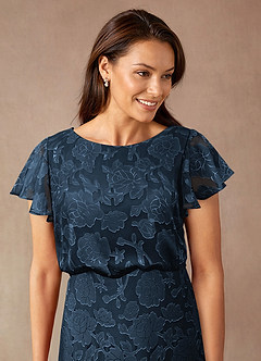 Azazie Lehi Mother of the Bride Dresses Dark Navy A-Line Boatneck Floral Burnout Dress image6