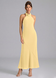 Azazie Velli Brautjungfernkleider Meerjungfrau-Linie Hoher Kragen Chiffon Kleid Butter image5
