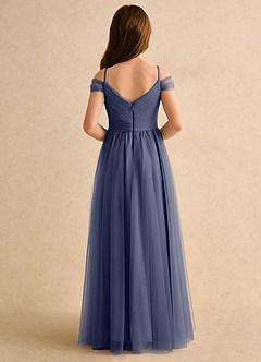 Azazie Yuna Girls Formal Robe Demoiselle D'honneur Fillette Robe Trapèze en Tulle Épaule décolletée Bleu Orageux image2