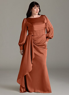 Azazie Raye Bridesmaid Dresses Cedar Rose Mermaid Long Sleeve Stretch Satin Dress image9