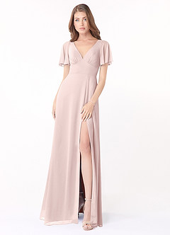Azazie Kimber Bridesmaid Dresses Blushing Pink A-Line Flounce Sleeve Chiffon Dress image1