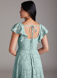 Azazie Bondi Bridesmaid Dresses Mist A-Line Side Slit Floral Burnout Dress image5