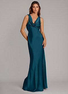 Azazie Cheryl Bridesmaid Dresses Ink Blue Mermaid Stretch Satin Dress image1