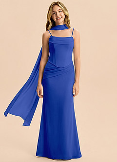 Azazie Sorrel Junior Meerjungfrau-Linie Plissee Chiffon Kleid Königsblau image4