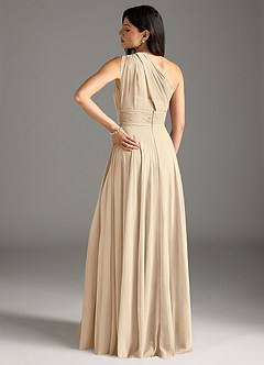 Azazie Charlize Bridesmaid Dresses Champagne A-Line One Shoulder Chiffon Dress image2