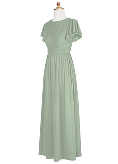 Azazie Mosley Junior Dusty Sage A-Line Ruched Mesh Dress image9