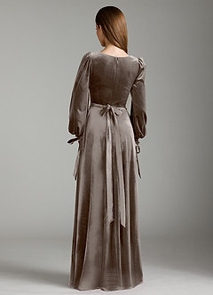 Azazie Leonia Bridesmaid Dresses Silver Taupe A-Line Long Sleeve Velvet Dress image7