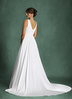 Azazie Cassandra Wedding Dresses Diamond White A-Line with Pockets Stretch Satin Dress image2