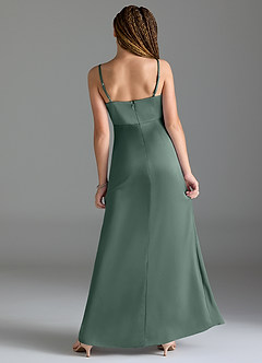 Azazie Maci Junior Sea Moss Mermaid Pleated Stretch Satin Dress image2