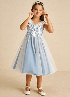 Azazie Sunnie Flower Girl Dresses Steel Blue A-Line Lace Tulle Dress image2