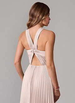 Azazie Afra Bridesmaid Dresses Blushing Pink A-Line Pleated Stretch Satin Dress image5