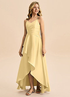 Azazie Eirlys Junior Robe Trapèze en Satin extensible Plissée Beurre image5
