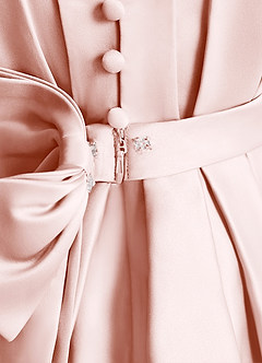 Azazie Miriam Flower Girl Dresses Blushing Pink Ball-Gown Pleated Matte Satin Dress image10
