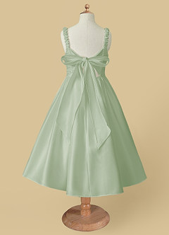 Azazie Cutie Pie Flower Girl Dresses Dusty Sage A-Line Pleated Matte Satin Dress image5