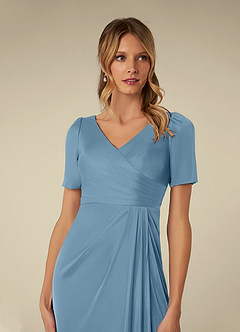 Azazie Bessie Mother of the Bride Dresses Steel Blue A-Line Pleated Mesh Dress image6