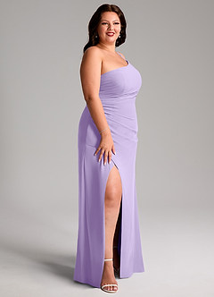 Azazie Eren Robes de demoiselle d'honneur Robe Fourreau en Mousseline de soie Ue épaule Lilas image12