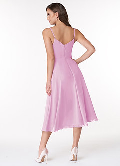 Azazie Clarissa Robes de demoiselle d'honneur Robe Trapèze en Mousseline de soie Col en V Rose Bonbon image2