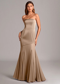 Azazie Uma Jurken voor bruidsmeisjes Converteerbaar Jurk van Chiffon met Zeemeermin Strapless Taupe image1